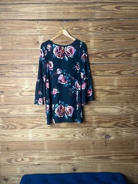 Everly Black Tunic with Pink and Red Floral Print
